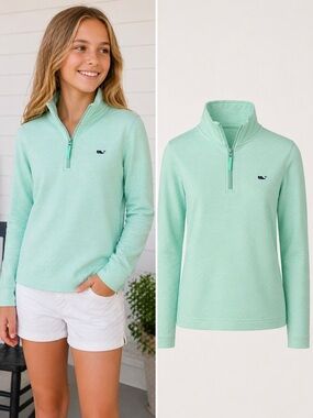 Vineyard Vines Girls | M (12-14) Mint Green Quarter Zip Pullover | Preppy